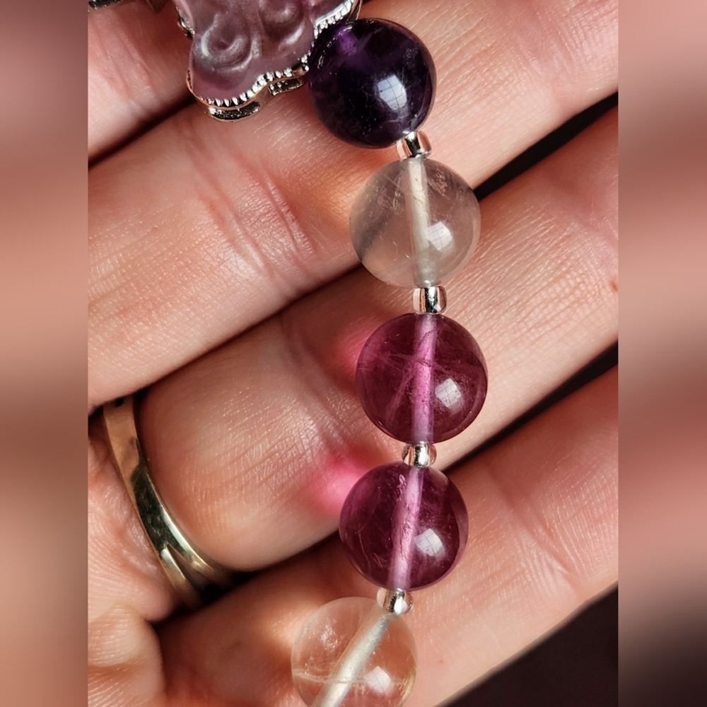 Handmade Genuine Candy Fluorite Butterfly Charm Beaded Crystal Bracelet - Picture 3 of 10